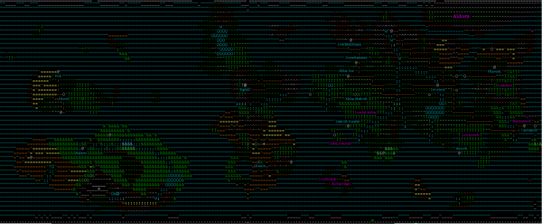 Labelled ASCII map of Ellandor